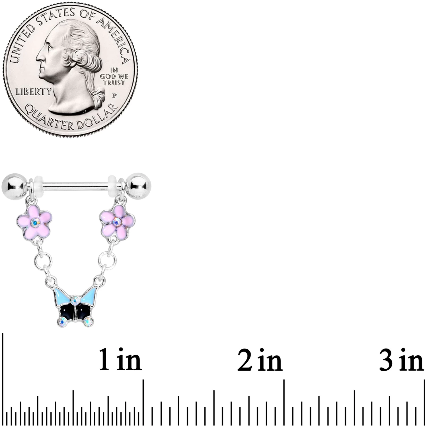 Gaby 14 Gauge 5/8 Aurora Gem Flower Dangle Nipple Ring Set 2 Gaby 14 Gauge 5/8 Aurora Gem Flower Dangle Nipple Ring Set - Image 2