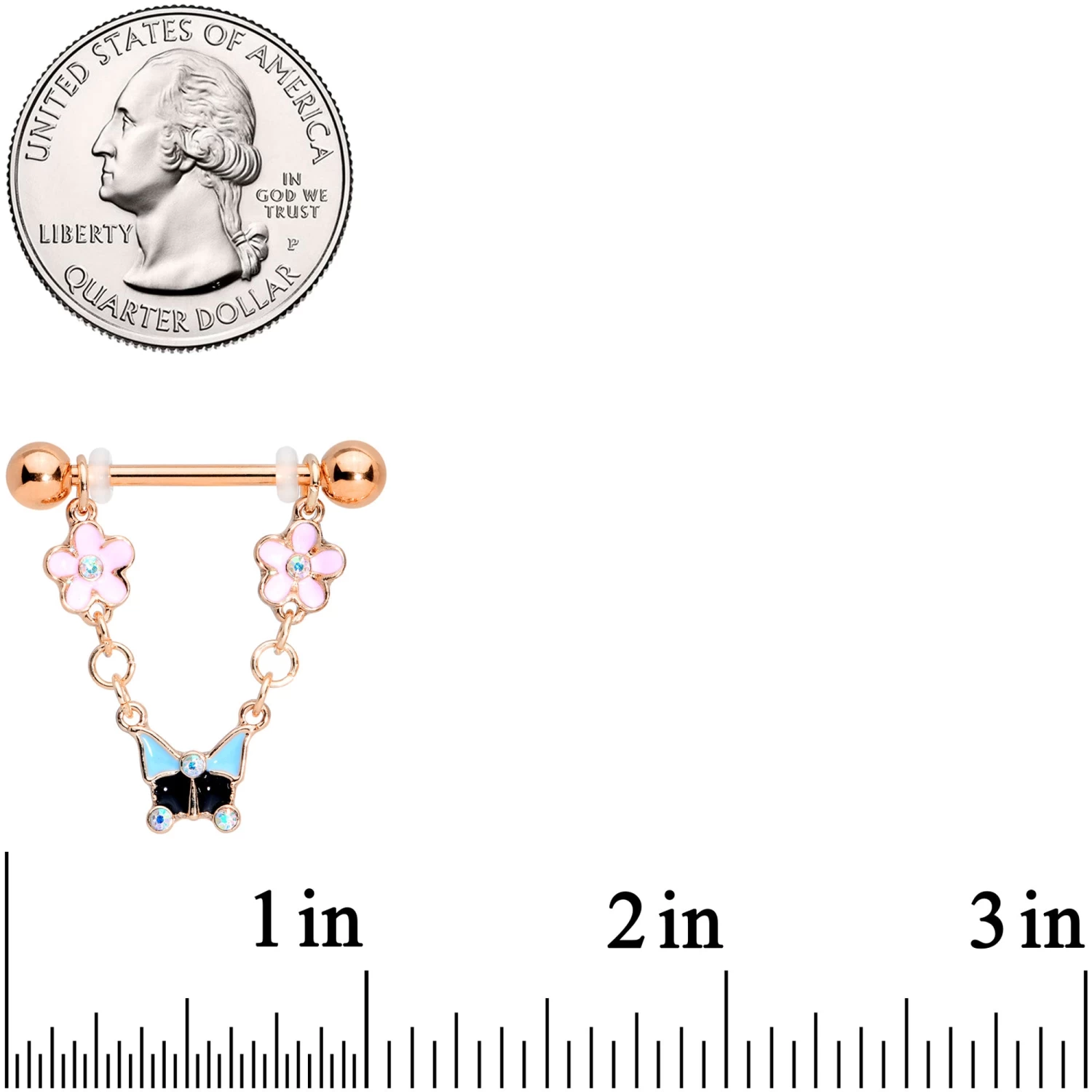Gaby 14 Gauge 5/8 Aurora Gem Rose Gold Tone Flower Dangle Nipple Ring Set 2 Gaby 14 Gauge 5/8 Aurora Gem Rose Gold Tone Flower Dangle Nipple Ring Set - Image 2