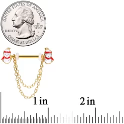 Gaby 14 Gauge 5/8 Gold Tone Snowman Christmas Dangle Nipple Ring Set -Body Jewelry Store 68112.otherimage1