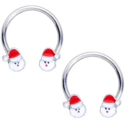 Gaby 14 Gauge 9/16 Santa Christmas Horseshoe Nipple Ring Set