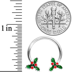 Gaby 14 Gauge 9/16 Holly Christmas Horseshoe Nipple Ring Set 5 Gaby 14 Gauge 9/16 Holly Christmas Horseshoe Nipple Ring Set -Body Jewelry Store 68120.otherimage1