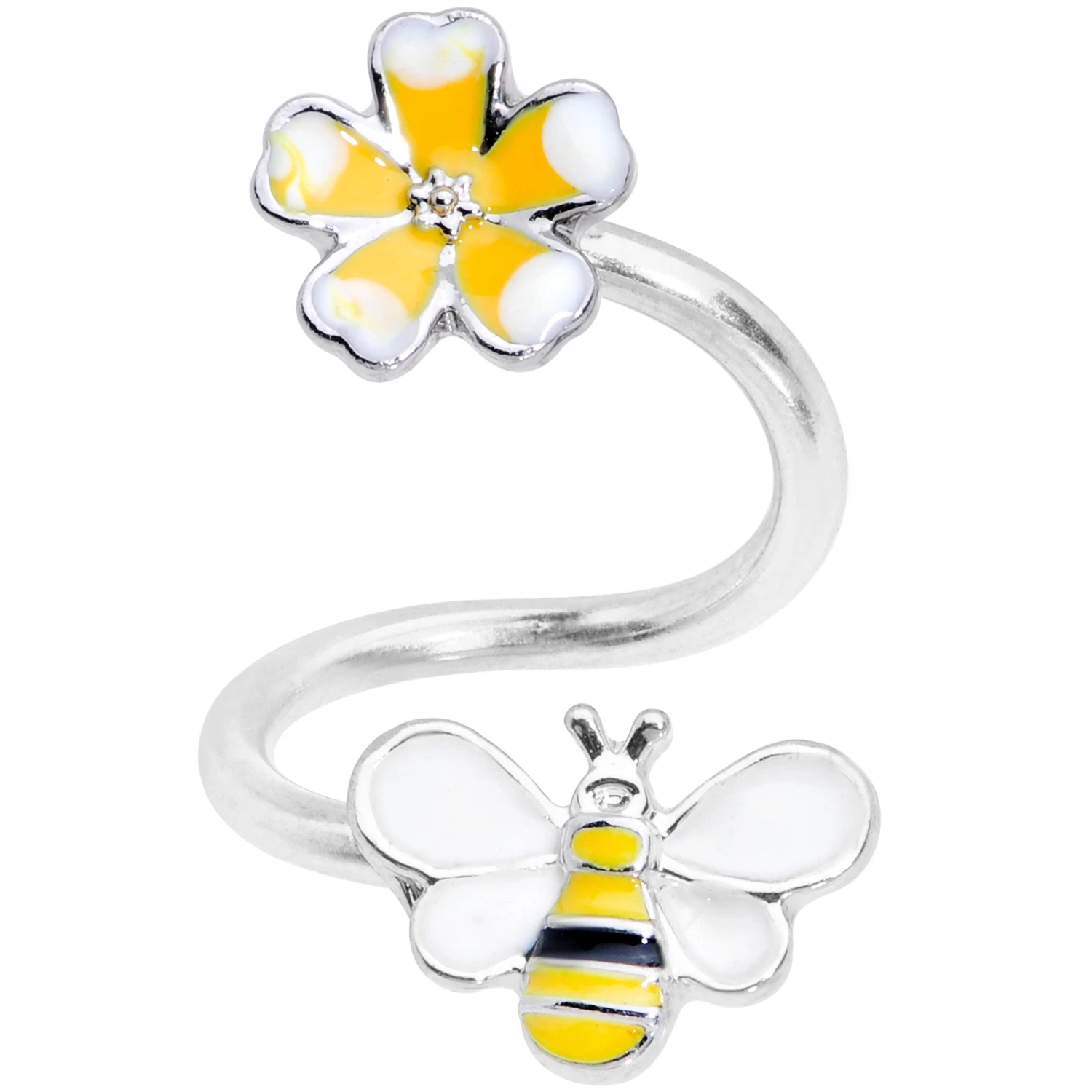 Gaby 14 Gauge 3/8 Yellow Bee Flower Spiral Twister Belly Ring 1 Gaby 14 Gauge 3/8 Yellow Bee Flower Spiral Twister Belly Ring