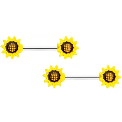 Gaby 14 Gauge 9/16 1/2 Yellow Sunflower UV BCR Barbell Nipple Ring Set Of 4 -Body Jewelry Store 68135.otherimage1