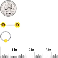Gaby 14 Gauge 9/16 1/2 Yellow Sunflower UV BCR Barbell Nipple Ring Set Of 4 -Body Jewelry Store 68135.otherimage3