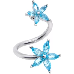 Gaby 14 Gauge 3/8 Blue Gem Star Flower Spiral Twister Belly Ring