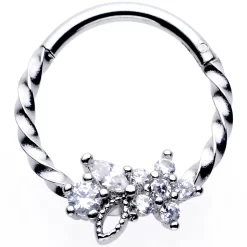 Gaby 16 Gauge 3/8 Clear Gem Star Twisted Hinged Segment Ring