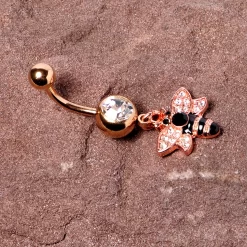 Black Clear Gem Rose Gold Tone Bee Dangle Belly Ring 13 Black Clear Gem Rose Gold Tone Bee Dangle Belly Ring -Body Jewelry Store 68165.otherimage2