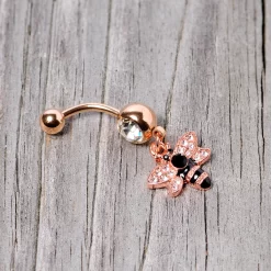 Black Clear Gem Rose Gold Tone Bee Dangle Belly Ring 14 Black Clear Gem Rose Gold Tone Bee Dangle Belly Ring -Body Jewelry Store 68165.otherimage3