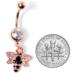 Black Clear Gem Rose Gold Tone Bee Dangle Belly Ring 15 Black Clear Gem Rose Gold Tone Bee Dangle Belly Ring -Body Jewelry Store 68165.otherimage4