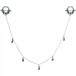14 Gauge 9/16 Green Faux Opal Wreath Nipple Shield Dangle Nipple Chain