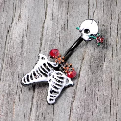 Black Skeleton Skull Rose Halloween Double Mount Belly Ring -Body Jewelry Store 68200.otherimage2