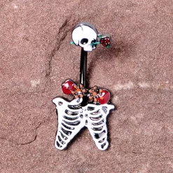 Black Skeleton Skull Rose Halloween Double Mount Belly Ring -Body Jewelry Store 68200.otherimage3