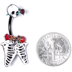 Black Skeleton Skull Rose Halloween Double Mount Belly Ring -Body Jewelry Store 68200.otherimage4