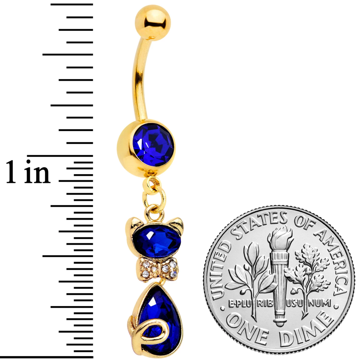 Clear Blue Gem Gold Tone Classy Cat Dangle Belly Ring 2 Clear Blue Gem Gold Tone Classy Cat Dangle Belly Ring - Image 2