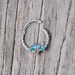 Gaby 16 Gauge 3/8 Aqua Gem Star Twisted Hinged Segment Ring -Body Jewelry Store 68245.otherimage3