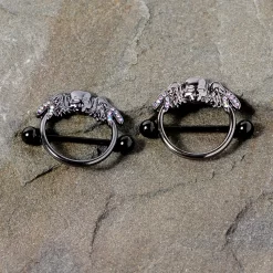 Gaby 14 Gauge 7/8 Aurora Gem Black Winged Skull Halloween Nipple Shield Set -Body Jewelry Store 68247 AB.otherimage1