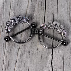 Gaby 14 Gauge 7/8 Aurora Gem Black Winged Skull Halloween Nipple Shield Set -Body Jewelry Store 68247 AB.otherimage2
