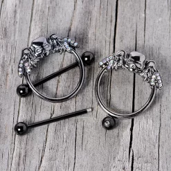 Gaby 14 Gauge 7/8 Aurora Gem Black Winged Skull Halloween Nipple Shield Set -Body Jewelry Store 68247 AB.otherimage3