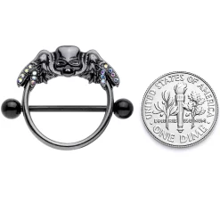 Gaby 14 Gauge 7/8 Aurora Gem Black Winged Skull Halloween Nipple Shield Set -Body Jewelry Store 68247 AB.otherimage4