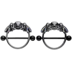 Gaby 14 Gauge 7/8 Aurora Gem Black Winged Skull Halloween Nipple Shield Set -Body Jewelry Store 68247 AB.otherimage5