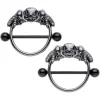 Gaby 14 Gauge 7/8 Clear Gem Black Winged Skull Halloween Nipple Shield Set
