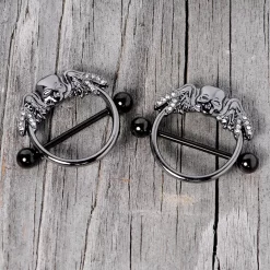 Gaby 14 Gauge 7/8 Clear Gem Black Winged Skull Halloween Nipple Shield Set 10 Gaby 14 Gauge 7/8 Clear Gem Black Winged Skull Halloween Nipple Shield Set -Body Jewelry Store 68247 CL.otherimage2