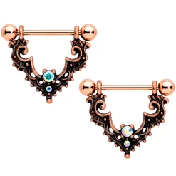 Gaby 14 Gauge 9/16 Aurora Gem Rose Gold Tone Baroque Bat Nipple Shield Set