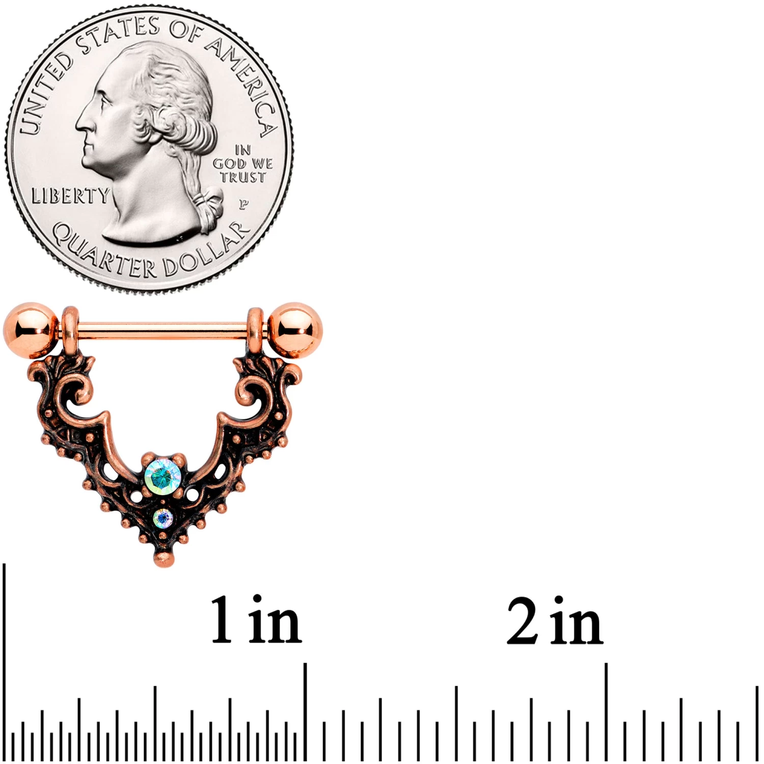Gaby 14 Gauge 9/16 Aurora Gem Rose Gold Tone Baroque Bat Nipple Shield Set 2 Gaby 14 Gauge 9/16 Aurora Gem Rose Gold Tone Baroque Bat Nipple Shield Set - Image 2