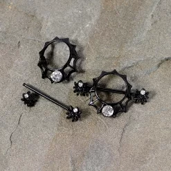 14 Gauge 24mm Clear Gem Spider Web Halloween Nipple Shield Set -Body Jewelry Store 68268.otherimage2