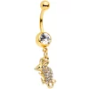 Clear Aqua Gem Gold Tone Mouse Dangle Belly Ring