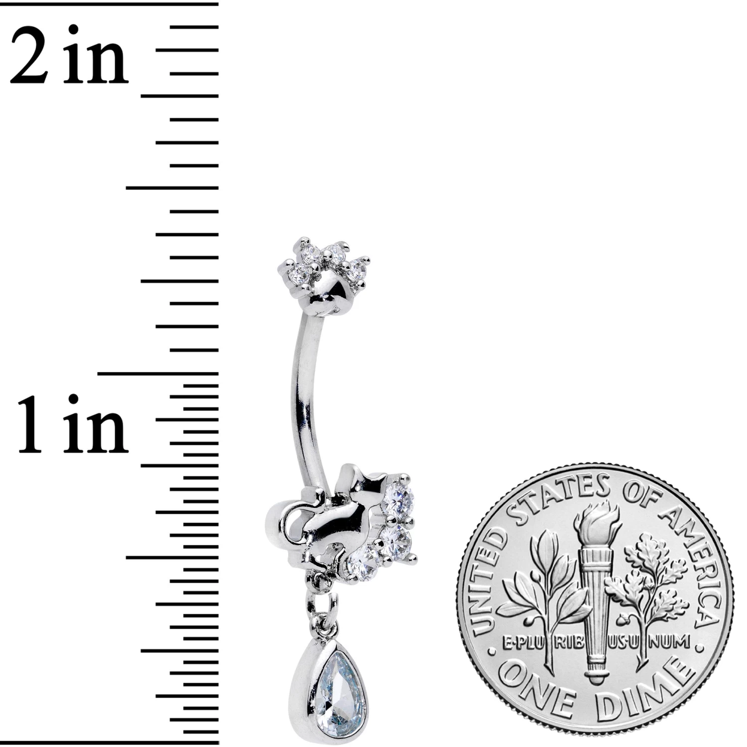 Clear CZ Gem Paw Print Cat Dangle Belly Ring 2 Clear CZ Gem Paw Print Cat Dangle Belly Ring - Image 2