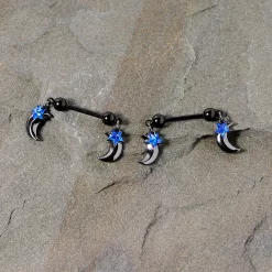 14 Gauge 9/16 Blue Gem Star Moon Dangle Nipple Ring Set -Body Jewelry Store 68278.otherimage1