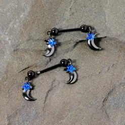 14 Gauge 9/16 Blue Gem Star Moon Dangle Nipple Ring Set -Body Jewelry Store 68278.otherimage2