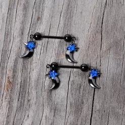 14 Gauge 9/16 Blue Gem Star Moon Dangle Nipple Ring Set -Body Jewelry Store 68278.otherimage3