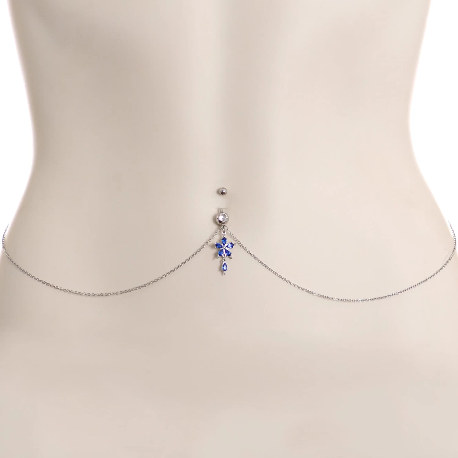 Blue Gem Tropic Flower Dangle Belly Ring Belly Chain 3 Blue Gem Tropic Flower Dangle Belly Ring Belly Chain - Image 3