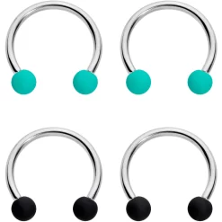 16 Gauge 3/8 Black Teal Matte Horseshoe Circular Barbell Set Of 4