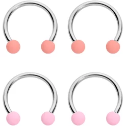 16 Gauge 3/8 Pink Peach Matte Horseshoe Circular Barbell Set Of 4