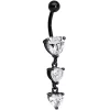 Gaby Clear CZ Gem Black Triple Heart Dangle Belly Ring