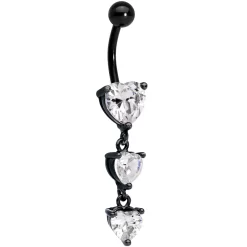 Gaby Clear CZ Gem Black Triple Heart Dangle Belly Ring