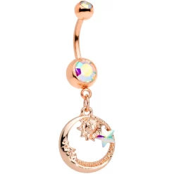 Gaby Aurora Gem Rose Gold Tone Sun Moon Star Dangle Belly Ring