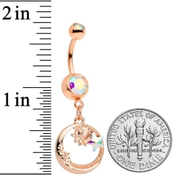Gaby Aurora Gem Rose Gold Tone Sun Moon Star Dangle Belly Ring -Body Jewelry Store 68358.otherimage1