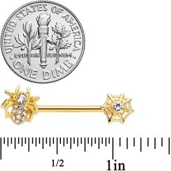 14 Gauge 5/8 Clear Gem Gold Tone Spider Web Barbell Nipple Ring Set 5 14 Gauge 5/8 Clear Gem Gold Tone Spider Web Barbell Nipple Ring Set -Body Jewelry Store 68364.otherimage1