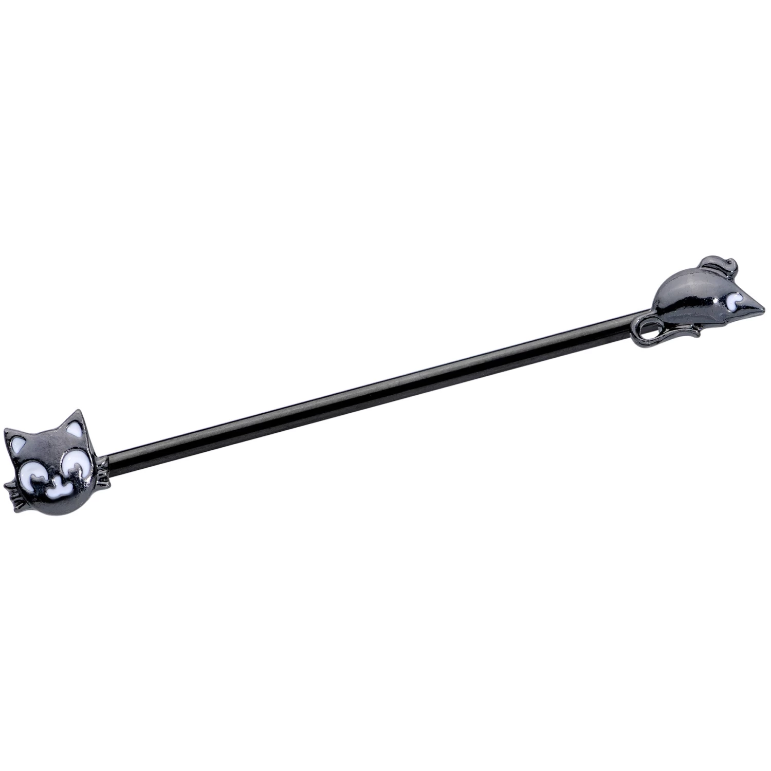 14 Gauge Black Cat Mouse Halloween Industrial Barbell 38mm 1 14 Gauge Black Cat Mouse Halloween Industrial Barbell 38mm