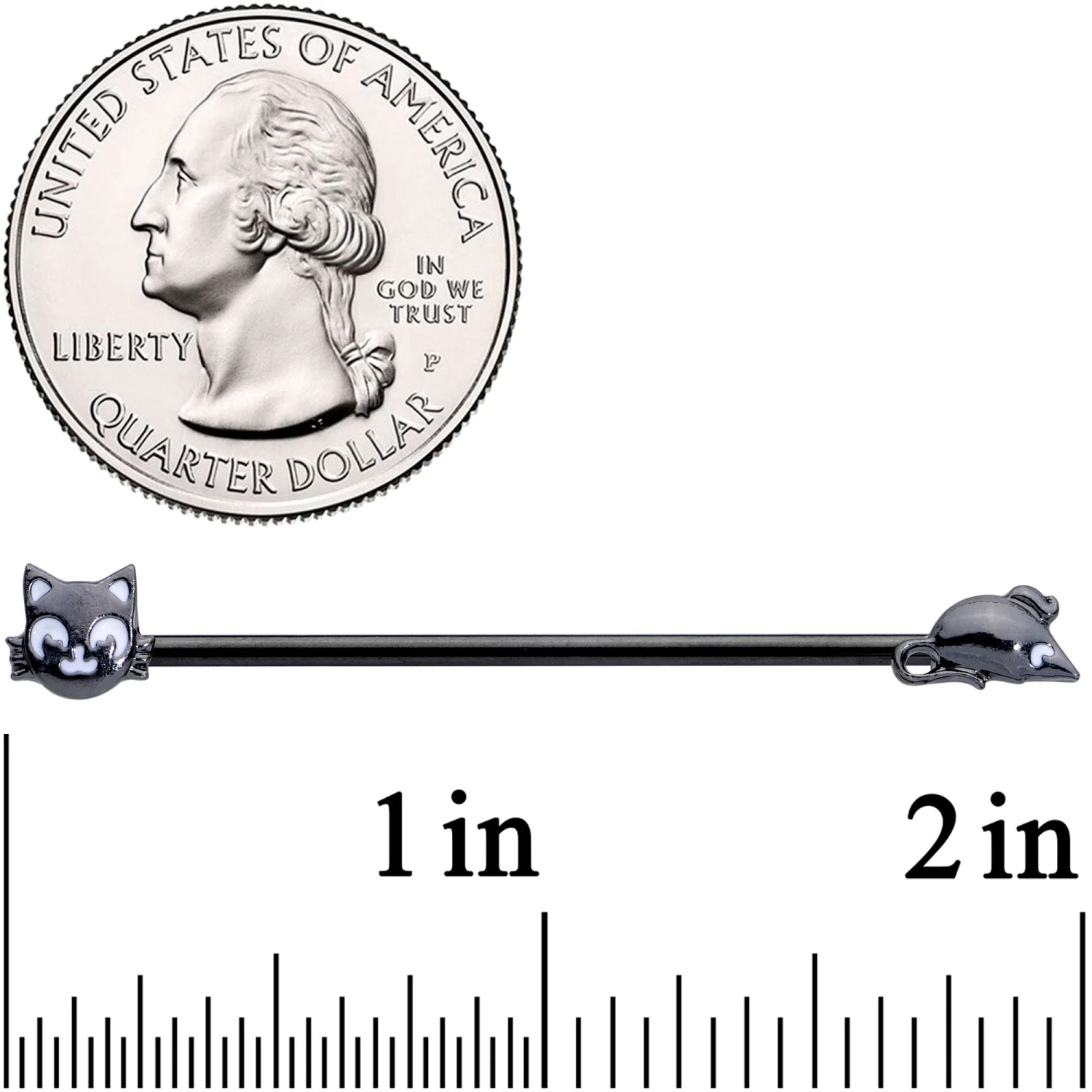 14 Gauge Black Cat Mouse Halloween Industrial Barbell 38mm 2 14 Gauge Black Cat Mouse Halloween Industrial Barbell 38mm - Image 2