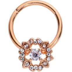 16 Gauge3/8 Clear Gem Rose Gold Tone Wreath Hinged Segment Ring