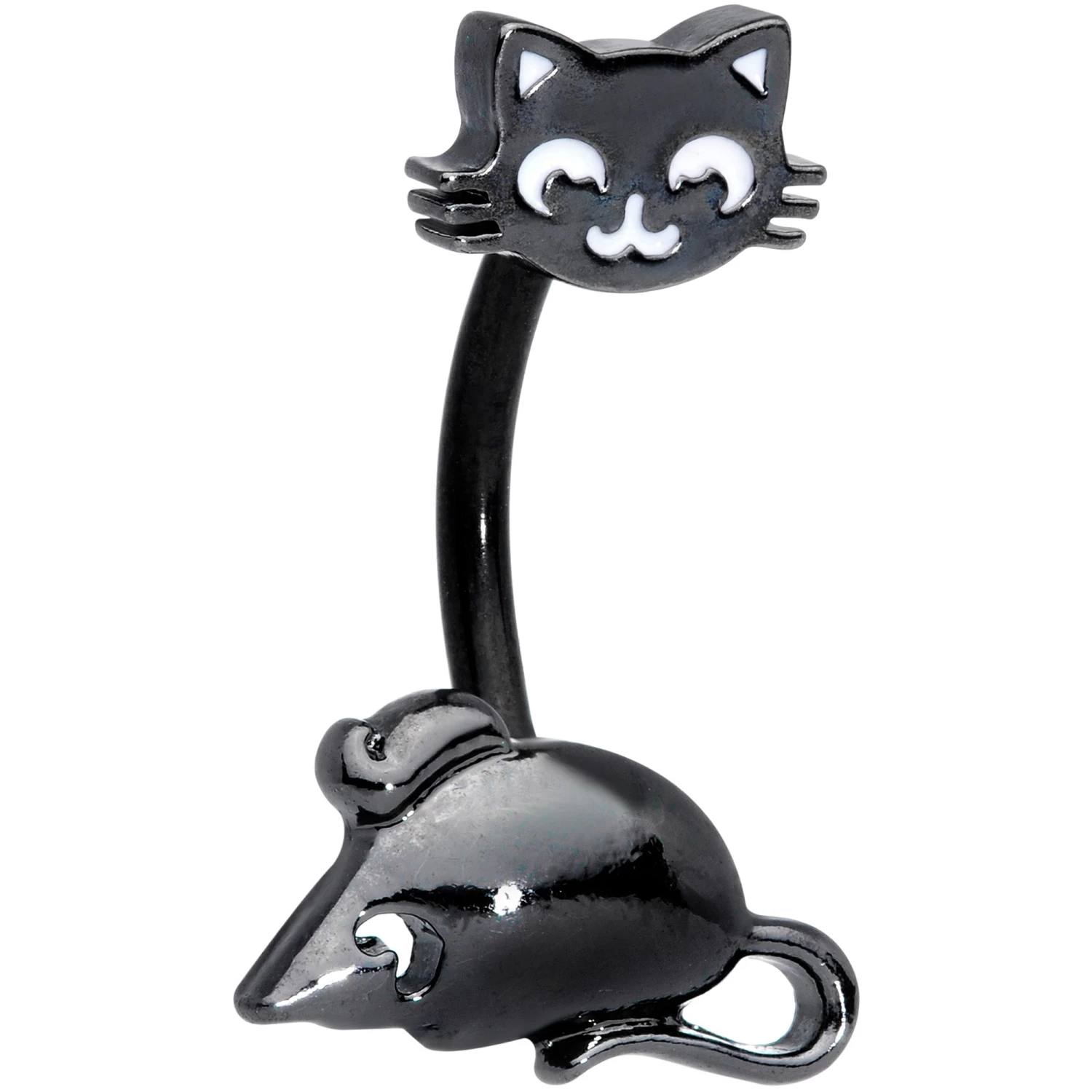 Black Cat Mouse Halloween Double Mount Belly Ring 1 Black Cat Mouse Halloween Double Mount Belly Ring