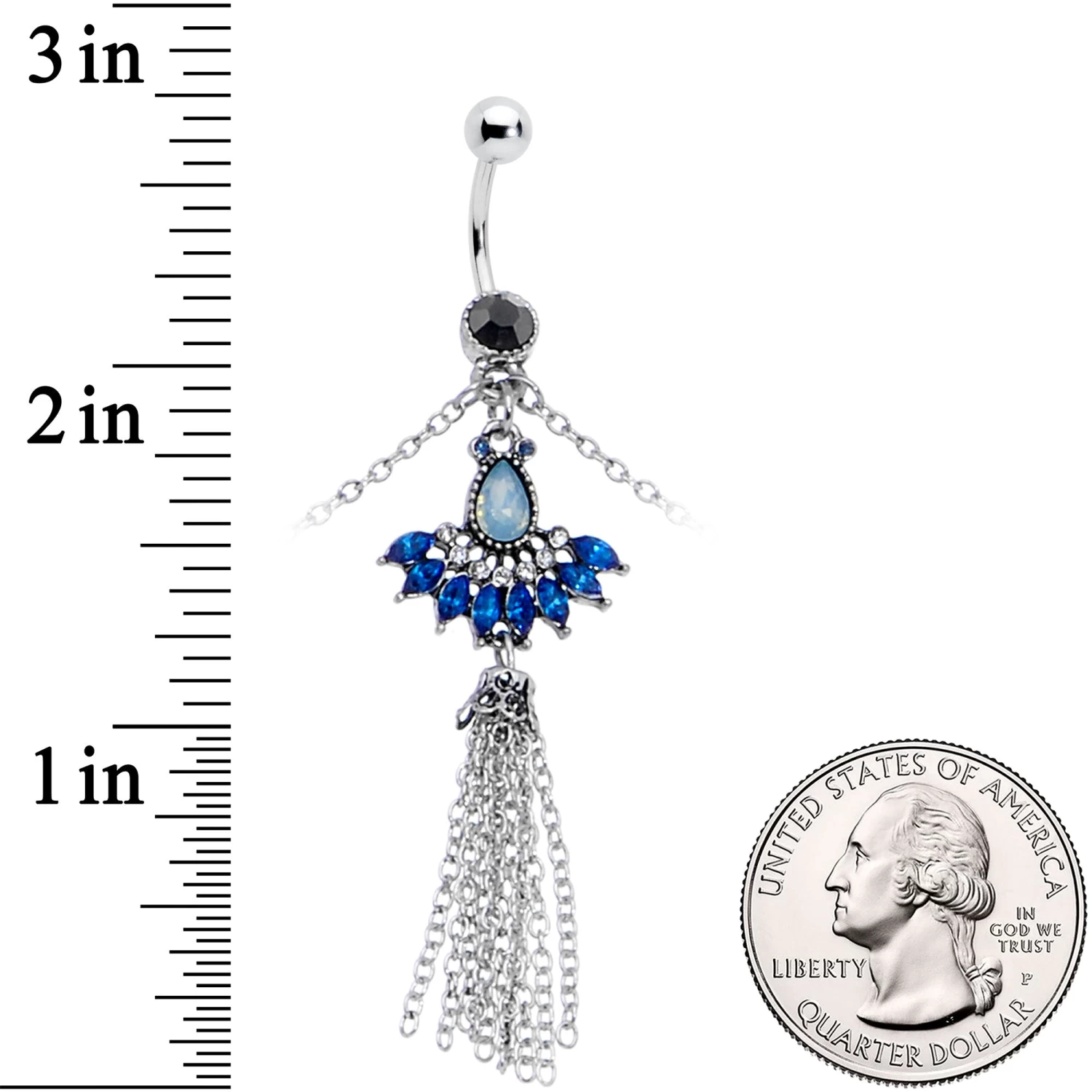Clear Black Blue Gem Tropic Fan Dangle Belly Ring Belly Chain 4 Clear Black Blue Gem Tropic Fan Dangle Belly Ring Belly Chain - Image 4
