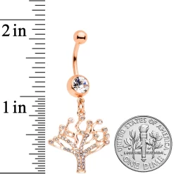 Clear CZ Gem Rose Gold Tone Angular Tree Of Life Dangle Belly Ring 5 Clear CZ Gem Rose Gold Tone Angular Tree Of Life Dangle Belly Ring -Body Jewelry Store 68419 RG.otherimage1