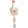 Gaby Clear Gem Rose Gold Hue Lacy Butterfly Flower Drop Dangle Belly Ring