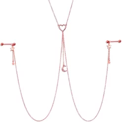 Gaby 14 Gauge 5/8 Aurora Gem Rose Gold Hue Star Moon Nipple Chain Necklace